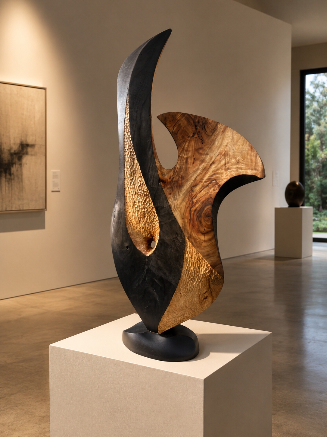 Quiet the Noise, a charred and raw Camphor Laurel sculpture by John Helle-Nielsen