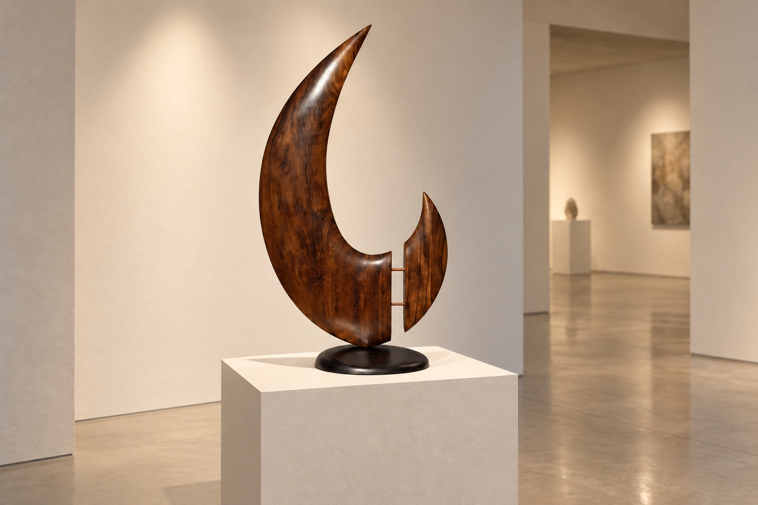 Vantage, a Black Bean timber sculpture on a black stained base by John Helle-Nielsen